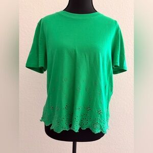ZARA Green Eyelet Hem Cotton Top | Short Sleeve Broderie Blouse